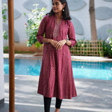 Maroon stripes mandarin collar kurti