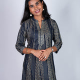 Navy blue stripes mandarin collar kurti