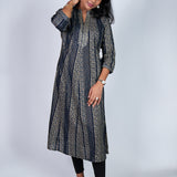 Navy blue stripes mandarin collar kurti