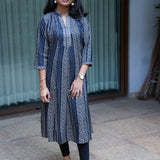 Navy blue stripes mandarin collar kurti