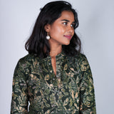 Forest green mandarin collar kurti