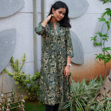 Forest green mandarin collar kurti