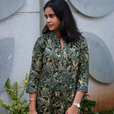 Forest green mandarin collar kurti