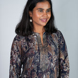 Navy blue mandarin collar kurti