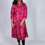 Pink floral mandarin collar kurti