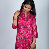 Pink floral mandarin collar kurti