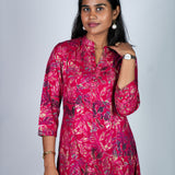 Pink floral mandarin collar kurti