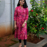 Pink floral mandarin collar kurti