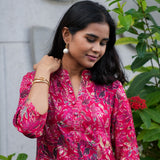 Pink floral mandarin collar kurti