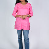 Flamingo pink cotton short kurti