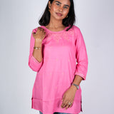 Flamingo pink cotton short kurti