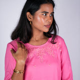 Flamingo pink cotton short kurti