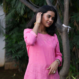 Flamingo pink cotton short kurti