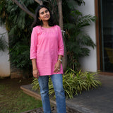 Flamingo pink cotton short kurti