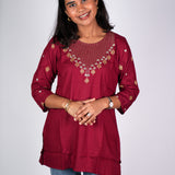 Deep maroon cotton short kurti