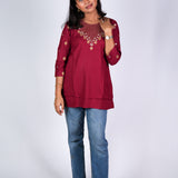 Deep maroon cotton short kurti