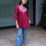 Deep maroon cotton short kurti