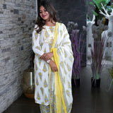 White and mustard cotton suit set