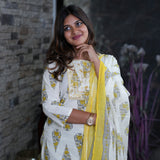 White and mustard cotton suit set