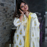 White and mustard cotton suit set