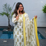 White and mustard cotton suit set