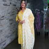 Mustard floral cotton suit set