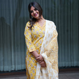 Mustard floral cotton suit set