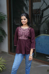 Wine hand embroidered viscose top