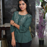 Basil hand embroidered viscose top