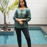 Basil hand embroidered viscose top