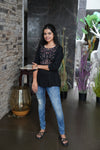 Black hand embroidered viscose top