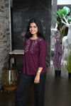 Burgundy hand embroidered viscose top