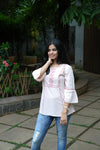 Beige embroidered viscose top