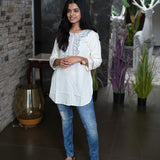 White hand embroidered viscose top