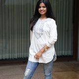 White hand embroidered viscose top