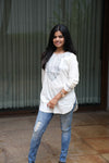 White hand embroidered viscose top
