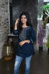 Navy blue hand embroidered viscose top