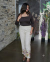 Beige bottom embroidered cotton pants