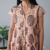 Beige tie and dye butta cotton button down midi dress