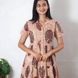 Beige tie and dye butta cotton button down midi dress