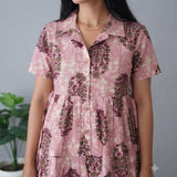 Plum tie and dye butta cotton button down midi dress