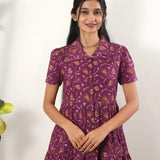 Magenta cotton button down midi dress