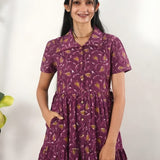 Magenta cotton button down midi dress