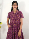 Magenta cotton button down midi dress