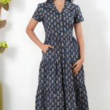 Royal blue butta cotton button down midi dress