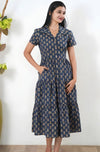 Royal blue butta cotton button down midi dress