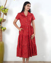 Tomato red cotton button down midi dress
