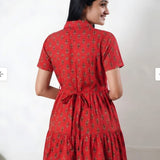 Tomato red cotton button down midi dress