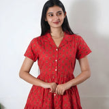 Tomato red cotton button down midi dress