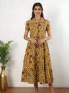 Mustard and pink cotton button down midi dress